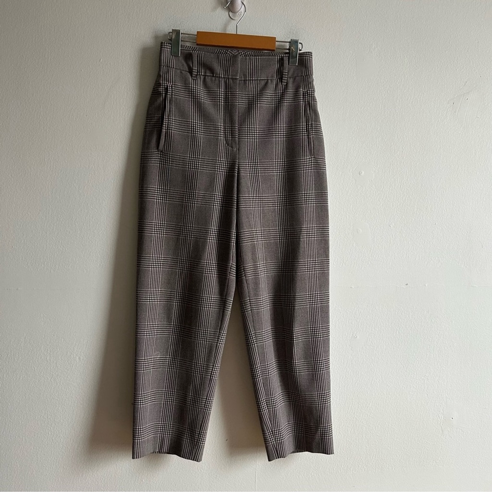 Aritzia Wilfred Sz 6 Tie Front Grey Plaid AcademiA Ankle Tapered Pants - Picture 2 of 13